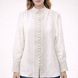 Soft Surroundings Lillith Tunic White Cream Button Front Lace Size Small Cottage